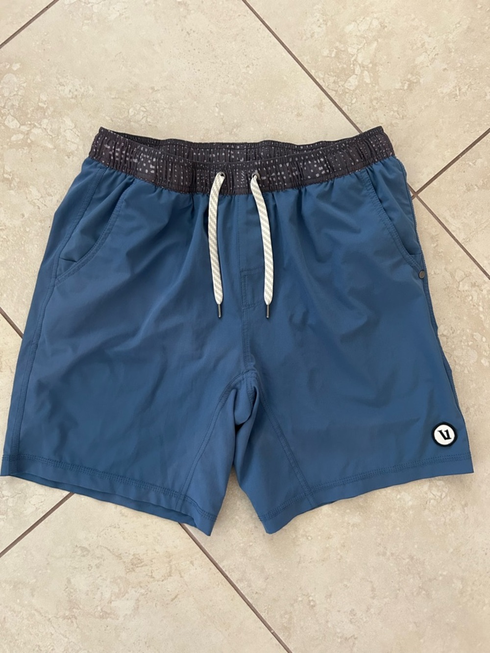 Vuori Grey Swim Shorts with Black Speckled Waistband